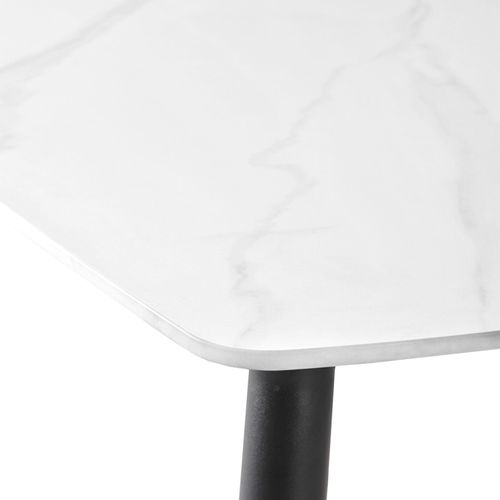 Table Haute 140 Cm Plateau Arrondi Céramique Blanc Marbré - Ryder