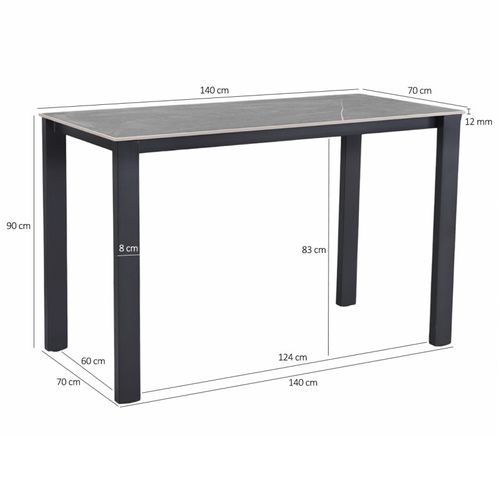 Table Haute 140 Cm Rectangulaire Céramique Gris Marbré - Harper
