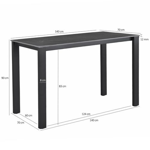 Table Haute 140 Cm Rectangle Céramique Gris Anthracite Marbré - Harper