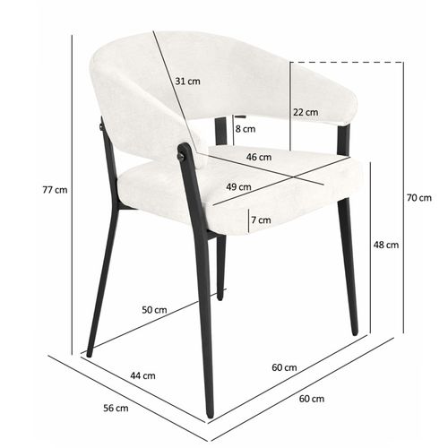 Lot De 2 Chaises Accoudoirs En Tissu Écru Et Structure Métal - Helga