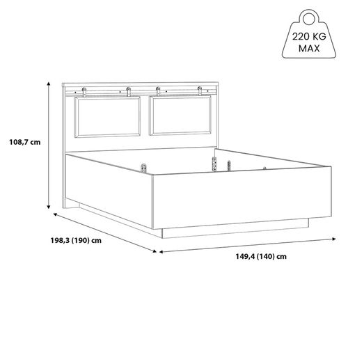 Lit 140 X 190 Cm Avec Tête De Lit En Décor Chêne Et Noir – Farm