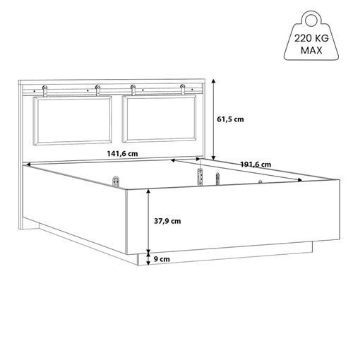 Lit 140 X 190 Cm Avec Tête De Lit En Décor Chêne Et Noir – Farm