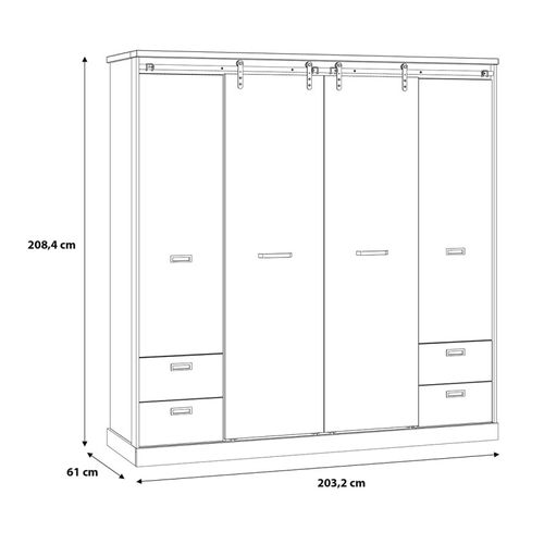 Armoire Dressing 203 Cm 4 Portes Décor Chêne Et Noir – Farm