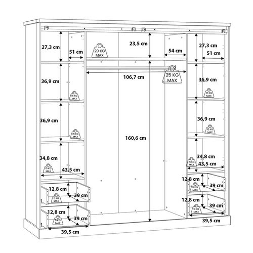 Armoire Dressing 203 Cm 4 Portes Décor Chêne Et Noir – Farm