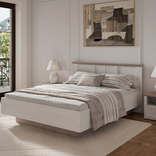 Lit Coffre 160 X 200 Cm Tête De Lit Décor Chêne Blanchi – Angele