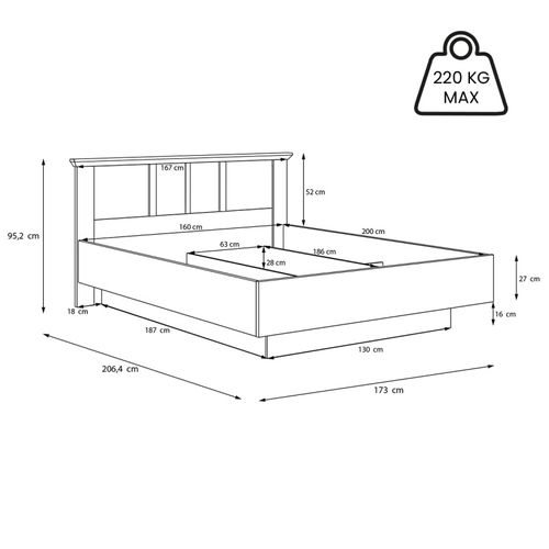Lit Coffre 160 X 200 Cm Tête De Lit Décor Chêne Blanchi – Angele