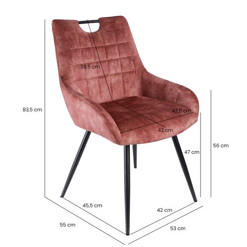 Lot 2 Chaises Capitonnées Velours Rose Pieds Métal Noir – Brandy 2