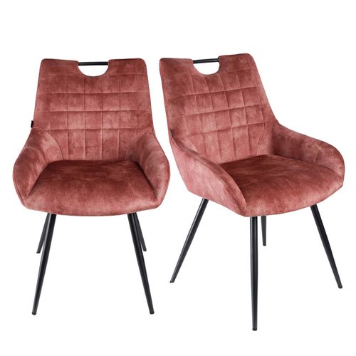 Lot 2 Chaises Capitonnées Velours Rose Pieds Métal Noir – Brandy 2