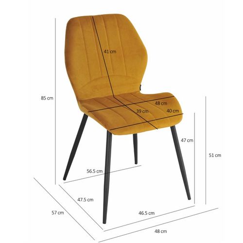Lot 4 Chaises En Velours Jaune Moutarde Pieds Métal Noir - Emilio 2