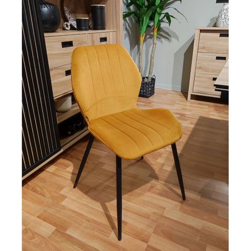 Lot 4 Chaises En Velours Jaune Moutarde Pieds Métal Noir - Emilio 2