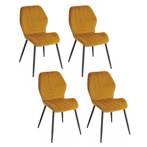 Lot 4 Chaises En Velours Jaune Moutarde Pieds Métal Noir - Emilio 2