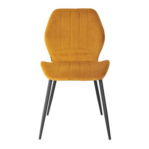 Lot 4 Chaises En Velours Jaune Moutarde Pieds Métal Noir - Emilio 2