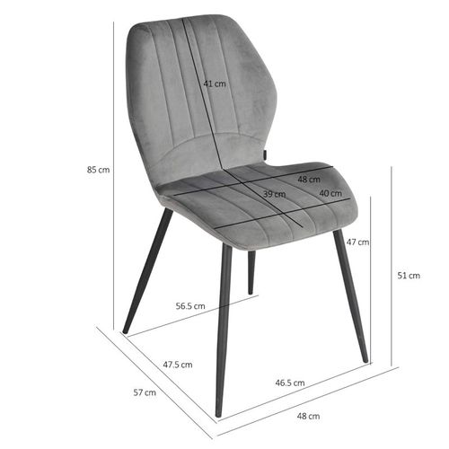 Lot 4 Chaises En Velours Gris Foncé Pieds Métal Noir - Emilio 2