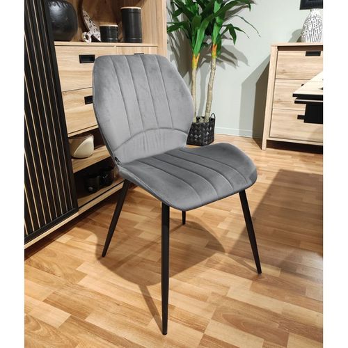 Lot 4 Chaises En Velours Gris Foncé Pieds Métal Noir - Emilio 2