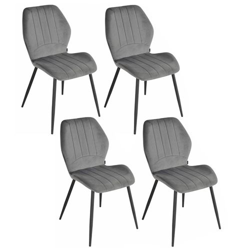 Lot 4 Chaises En Velours Gris Foncé Pieds Métal Noir - Emilio 2
