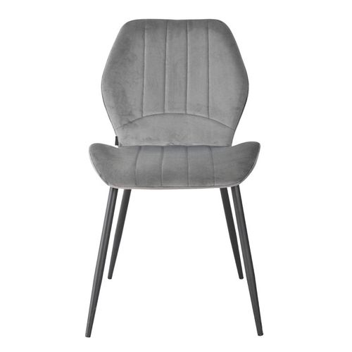 Lot 4 Chaises En Velours Gris Foncé Pieds Métal Noir - Emilio 2