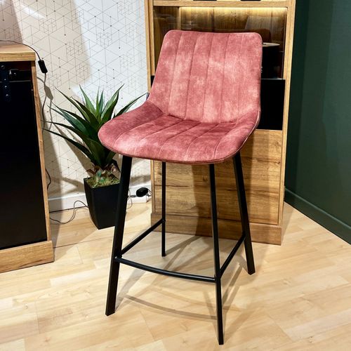 Lot 2 Tabourets De Bar En Velours Rose Et Pieds Métal Noir – Nany 2