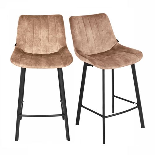 Lot 2 Tabourets De Bar En Velours Taupe Et Pieds Métal Noir – Nany 2