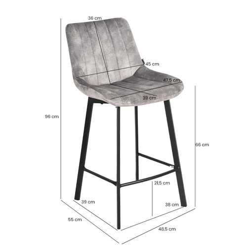 Lot 2 Tabourets De Bar En Velours Gris Clair Pieds Métal Noir – Nany 2