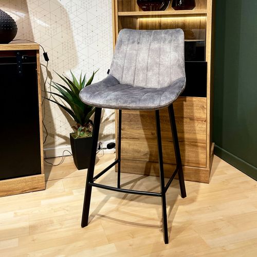 Lot 2 Tabourets De Bar En Velours Gris Clair Pieds Métal Noir – Nany 2