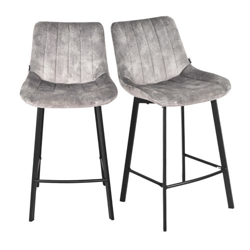 Lot 2 Tabourets De Bar En Velours Gris Clair Pieds Métal Noir – Nany 2