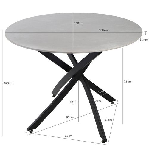 Table Ronde D. 100 Cm Céramique Gris Pieds Croisés Métal - Ryder 2