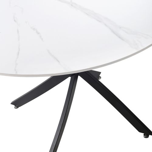 Table Ronde D. 100 Cm Céramique Blanc Marbré Pieds Métal - Ryder 2