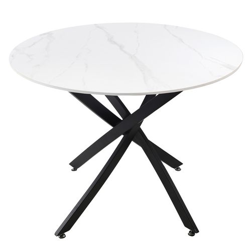 Table Ronde D. 100 Cm Céramique Blanc Marbré Pieds Métal - Ryder 2
