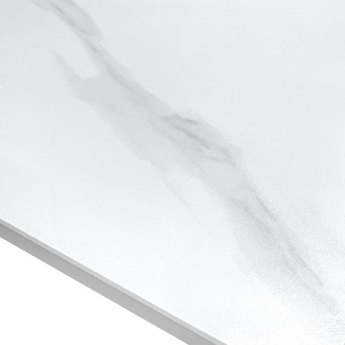 Table Ronde D. 100 Cm Céramique Blanc Marbré Pieds Métal - Ryder 2