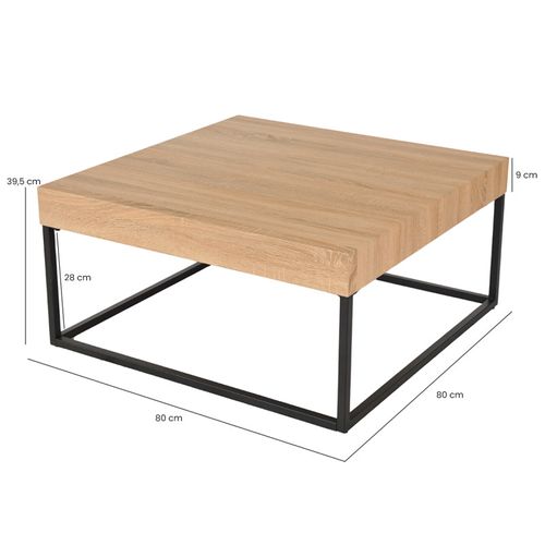 Table Basse Carrée 80 X 80 Cm Décor Chêne Et Pieds Métal – Billie