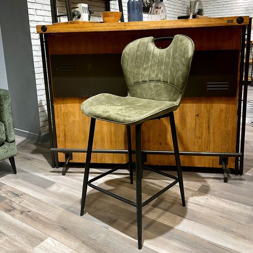 Lot 2 Chaises Bar Microfibre Vert Effet Vieilli Pieds Métal – Willy 2