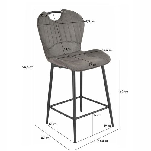 Lot 2 Chaises Bar Microfibre Gris Foncé Vieilli Pieds Métal – Willy 2