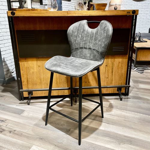 Lot 2 Chaises Bar Microfibre Gris Foncé Vieilli Pieds Métal – Willy 2