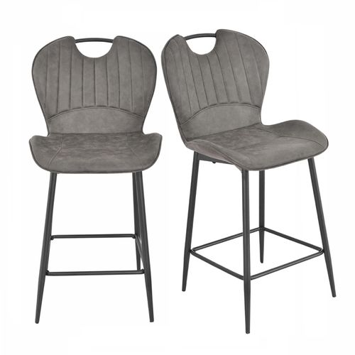 Lot 2 Chaises Bar Microfibre Gris Foncé Vieilli Pieds Métal – Willy 2
