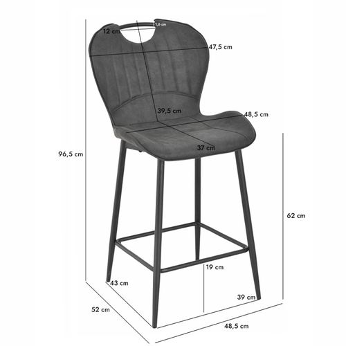 Lot 2 Chaises Bar Microfibre Noir Effet Vieilli Pieds Métal – Willy 2