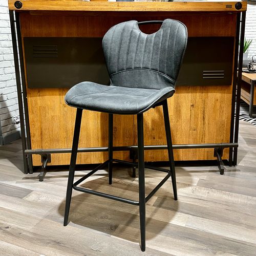 Lot 2 Chaises Bar Microfibre Noir Effet Vieilli Pieds Métal – Willy 2