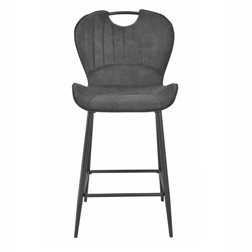 Lot 2 Chaises Bar Microfibre Noir Effet Vieilli Pieds Métal – Willy 2