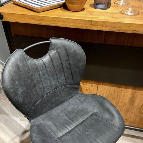 Lot 2 Chaises Bar Microfibre Noir Effet Vieilli Pieds Métal – Willy 2