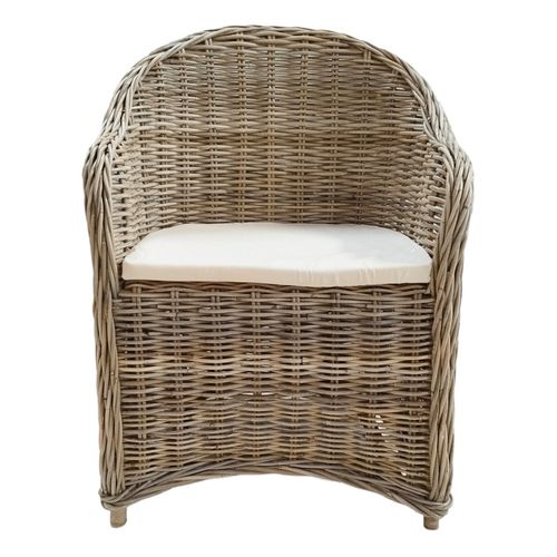 Fauteuil En Kubu Naturel Tressé Avec Coussin Blanc – Maeva 2