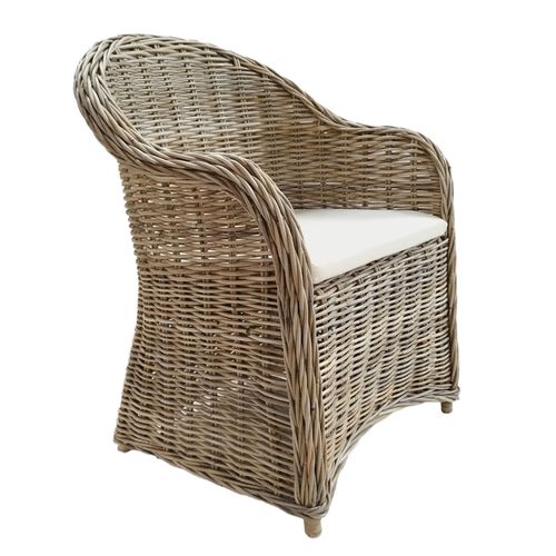 Fauteuil En Kubu Naturel Tressé Avec Coussin Blanc – Maeva 2