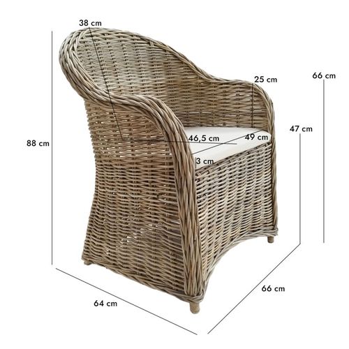 Lot De 2 Fauteuils En Kubu Naturel Tressé Avec Coussin Blanc – Maeva 2
