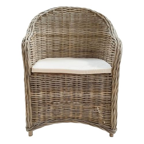 Lot De 2 Fauteuils En Kubu Naturel Tressé Avec Coussin Blanc – Maeva 2