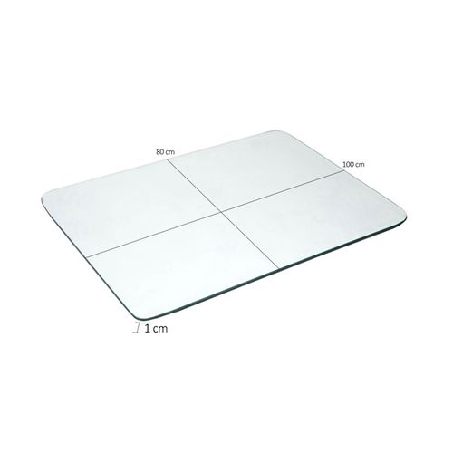 Plateau 100 X 80 Cm En Verre Trempé Transparent Angles Arrondis