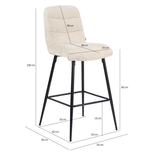 Tabouret De Bar Rembourré En Tissu Doux Écru Pied Métal - Julie