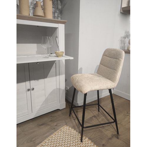 Tabouret De Bar Rembourré En Tissu Doux Écru Pied Métal - Julie
