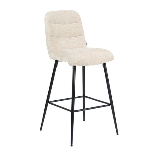 Tabouret De Bar Rembourré En Tissu Doux Écru Pied Métal - Julie