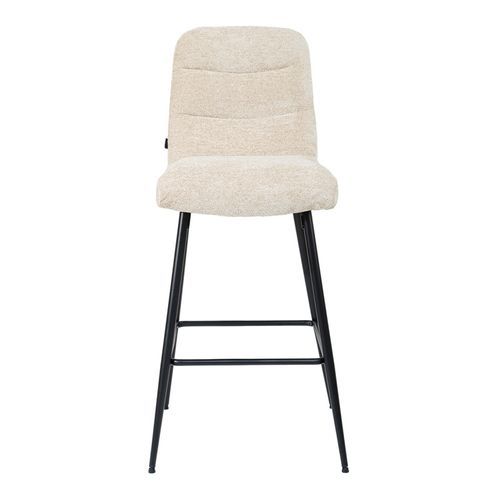 Tabouret De Bar Rembourré En Tissu Doux Écru Pied Métal - Julie