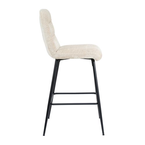 Tabouret De Bar Rembourré En Tissu Doux Écru Pied Métal - Julie