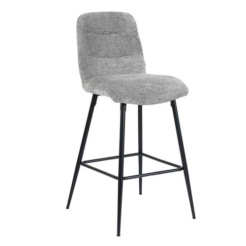 Tabouret De Bar Rembourré En Tissu Doux Gris Pied Métal - Julie