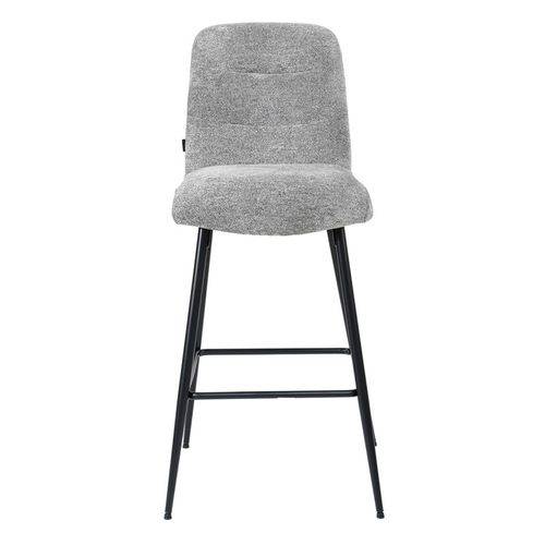 Tabouret De Bar Rembourré En Tissu Doux Gris Pied Métal - Julie